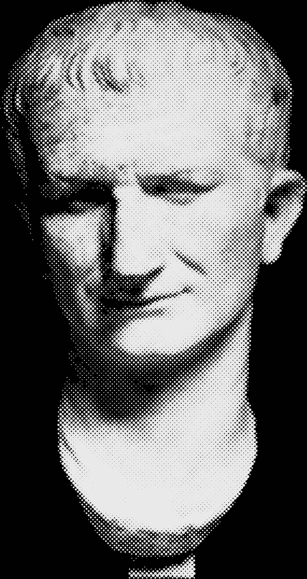 Portrait head of the emperor Vespasian, in ivory halftone dots on black