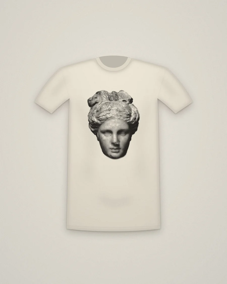 The halftone printed on a natural cotton T-shirt