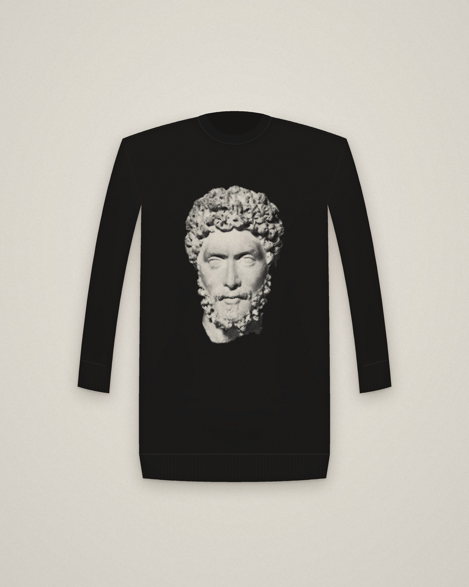 Antonine Noble Crewneck in Black, Portrait Head of a Noble or Official printed in halftone