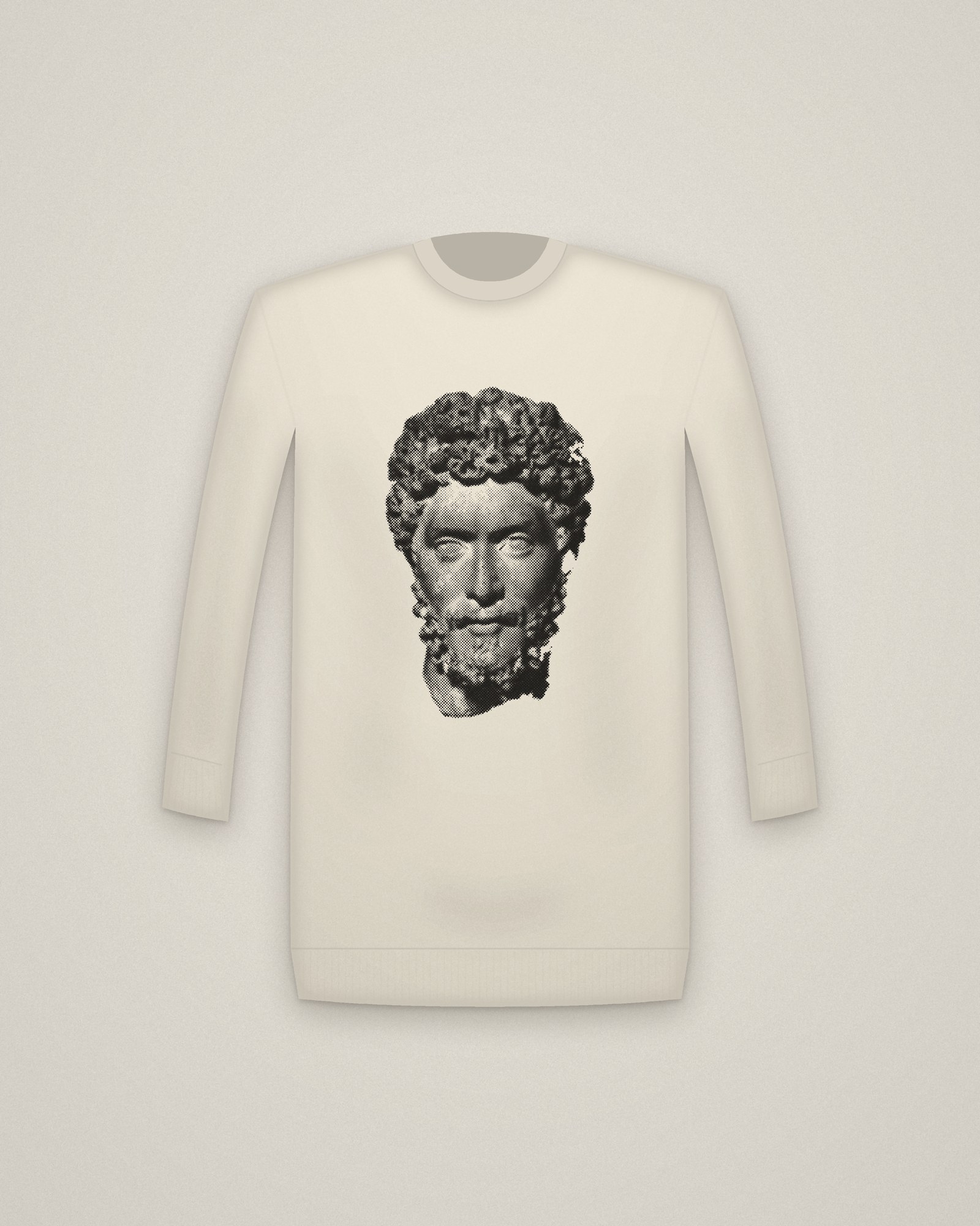 Antonine Noble Crewneck in Natural, Portrait Head of a Noble or Official printed in halftone