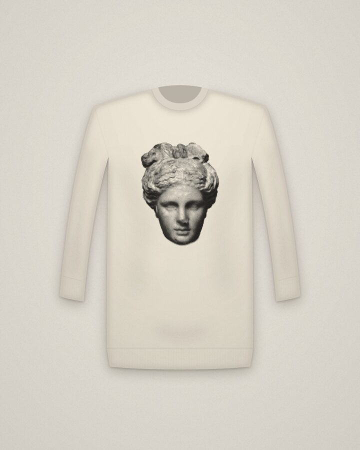 Aphrodite Crewneck in Natural, Head of Aphrodite printed in halftone