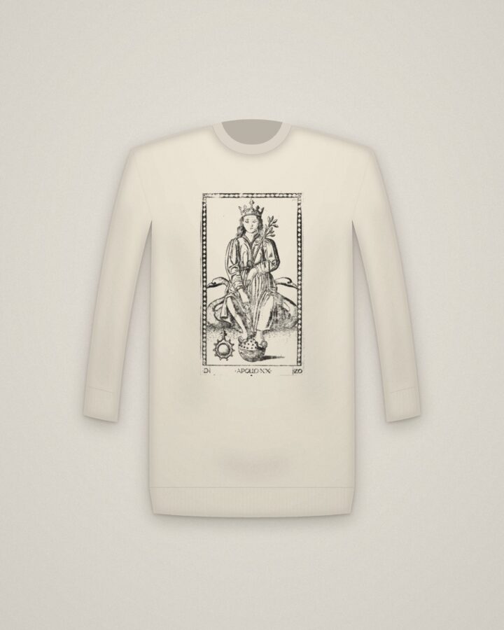 Apollo Crewneck in Natural, Apollo, from the Tarocchi: Apollo and the Muses printed in halftone