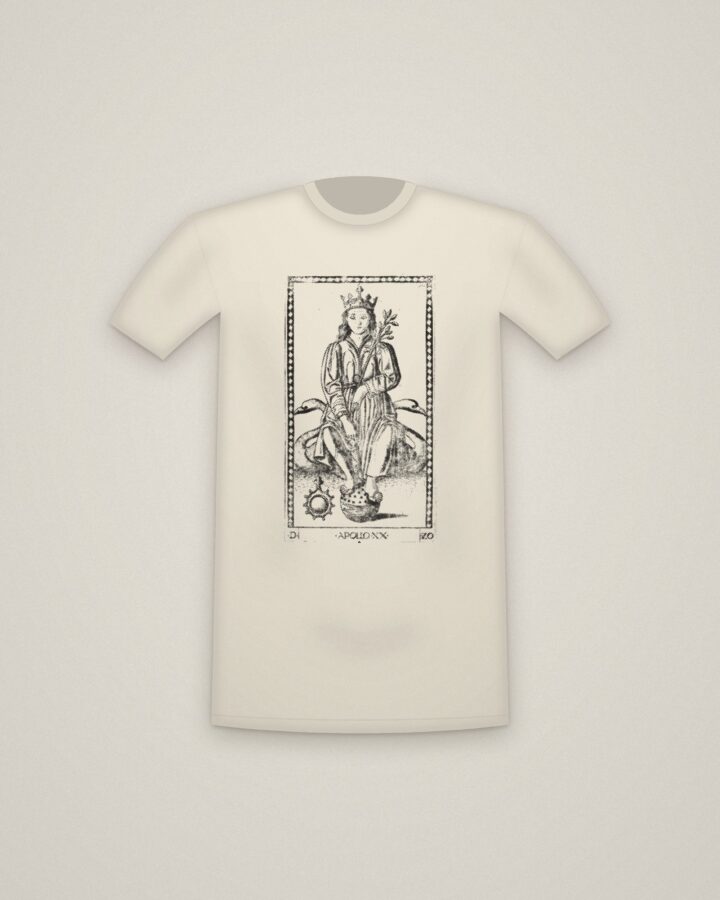 Apollo Tee in Natural, Apollo, from the Tarocchi: Apollo and the Muses printed in halftone
