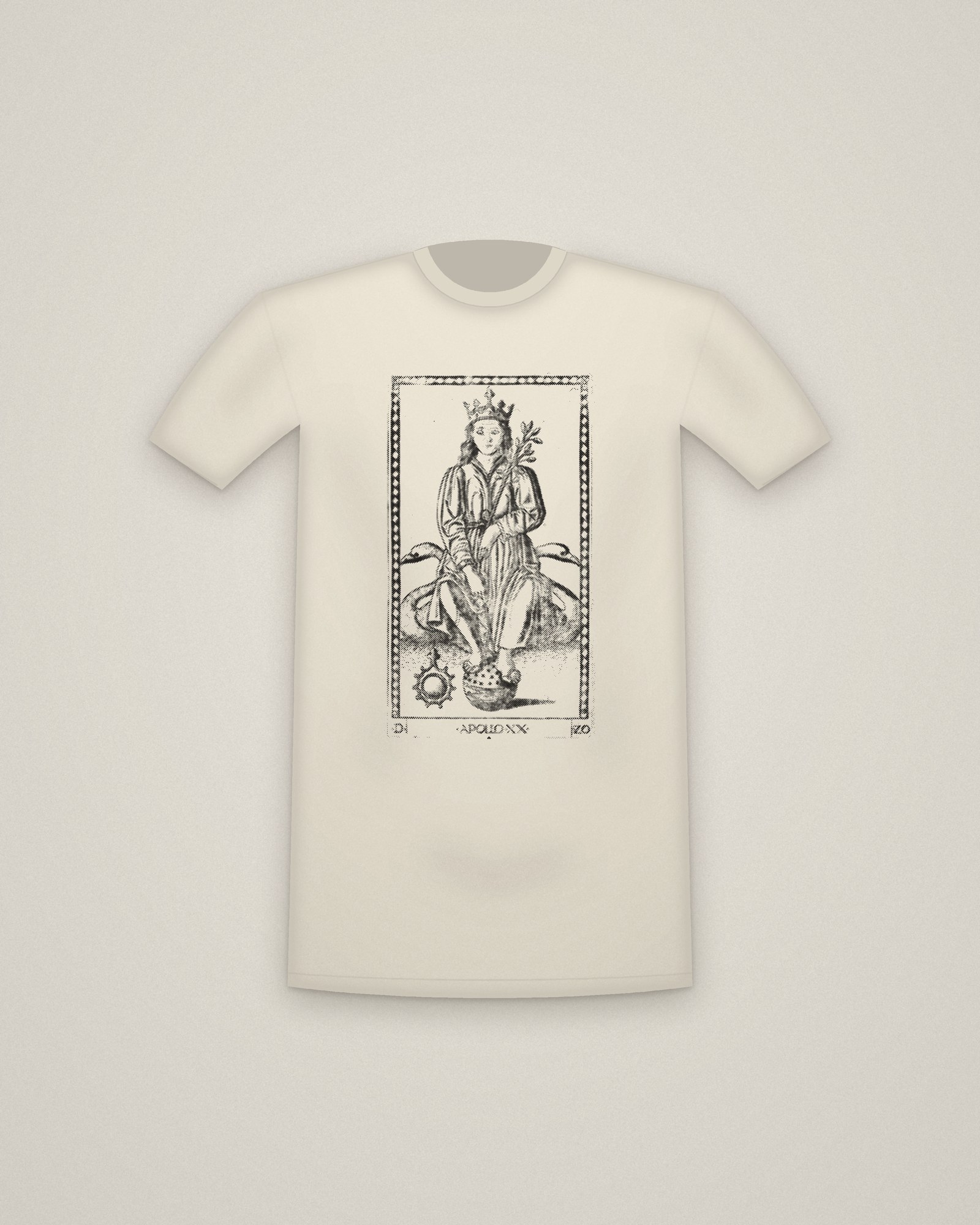 Apollo Tee in Natural, Apollo, from the Tarocchi: Apollo and the Muses printed in halftone
