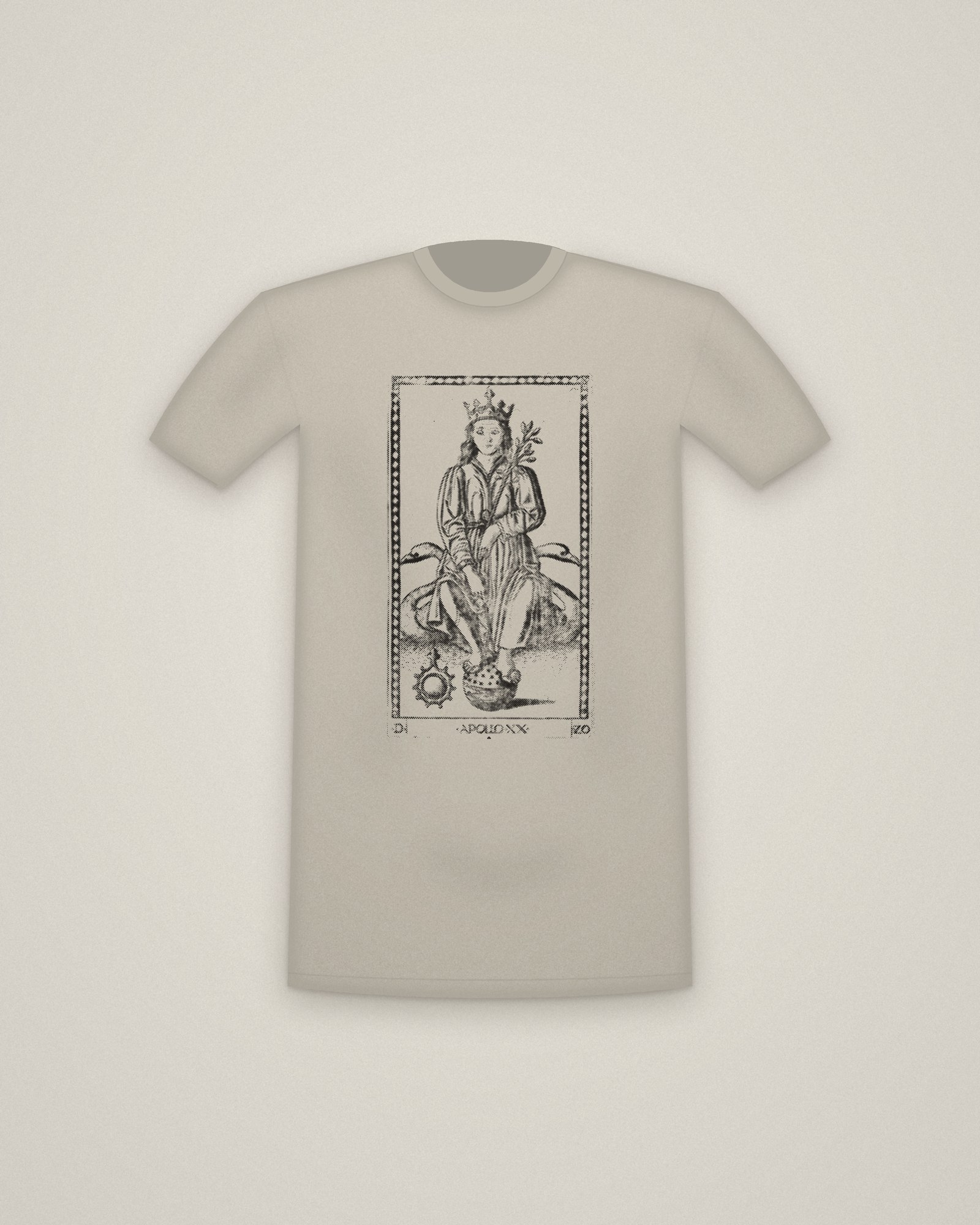 Apollo Tee in Stone, Apollo, from the Tarocchi: Apollo and the Muses printed in halftone