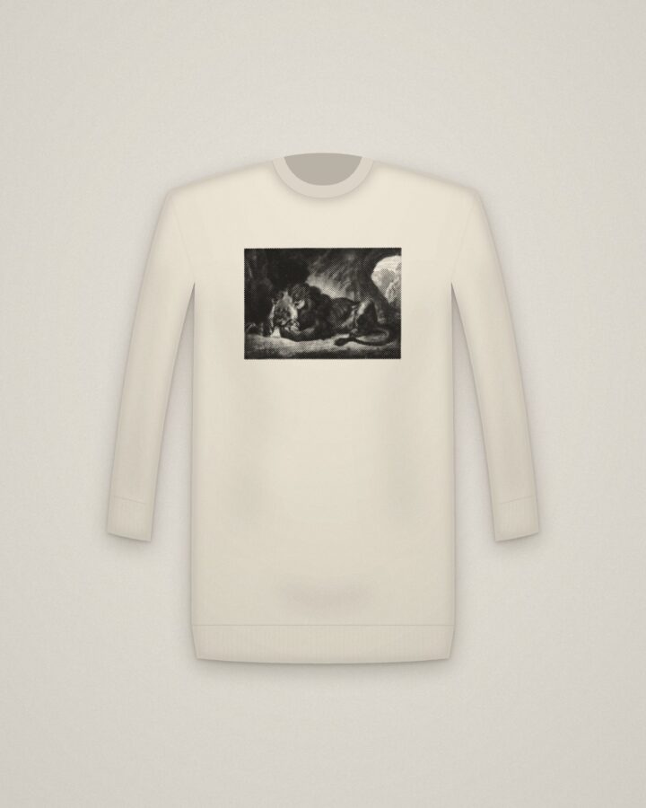 Atlas Lion Crewneck in Natural, Lion of the Atlas Mountains printed in halftone