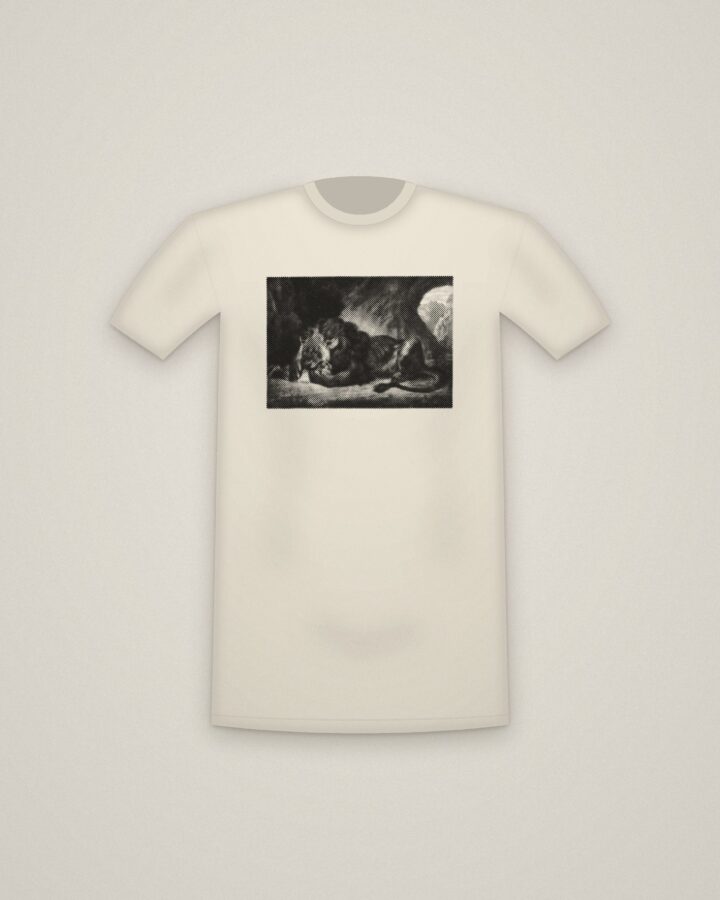 Atlas Lion Tee in Natural, Lion of the Atlas Mountains printed in halftone