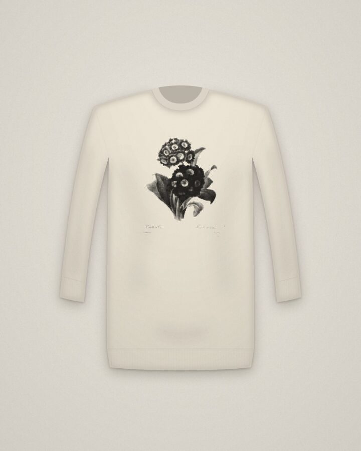 Auricula Crewneck in Natural, Primula auricula printed in halftone