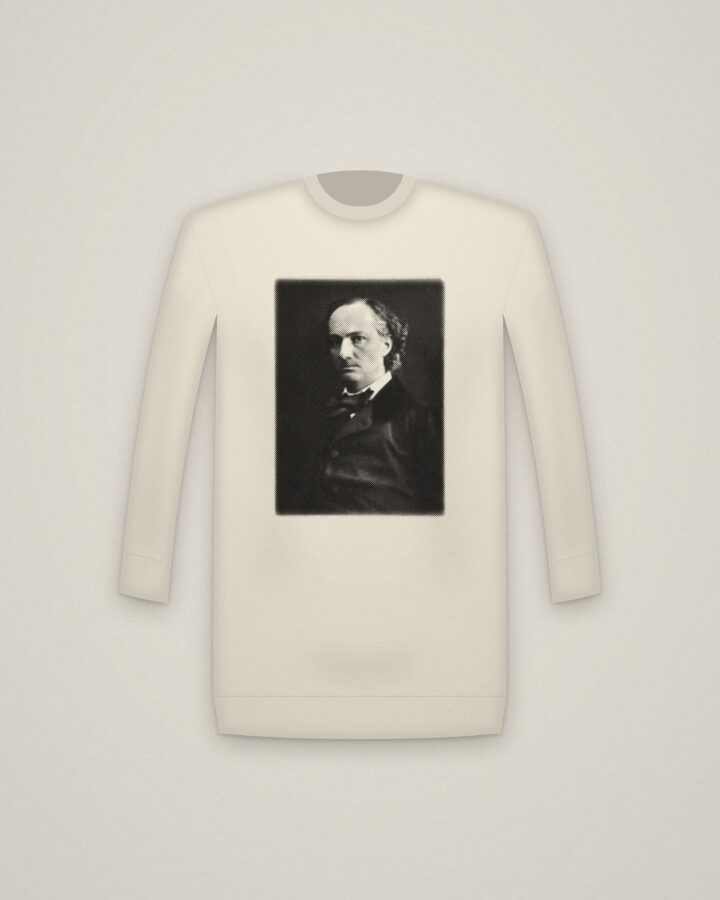 Baudelaire Crewneck in Natural, Portrait of Baudelaire printed in halftone
