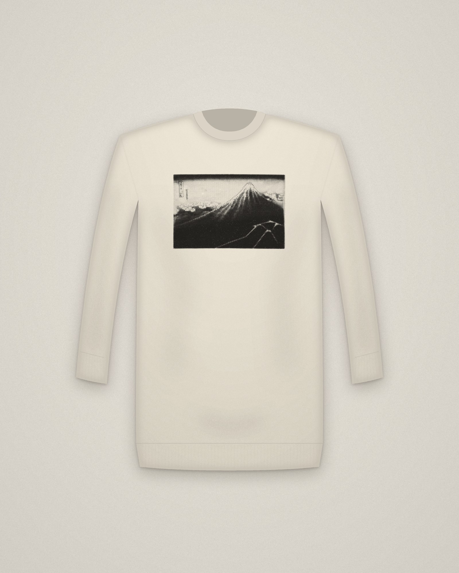 Black Fuji Crewneck in Natural, Rain Below the Mountain, from Thirty-six Views of Mt. Fuji printed in halftone