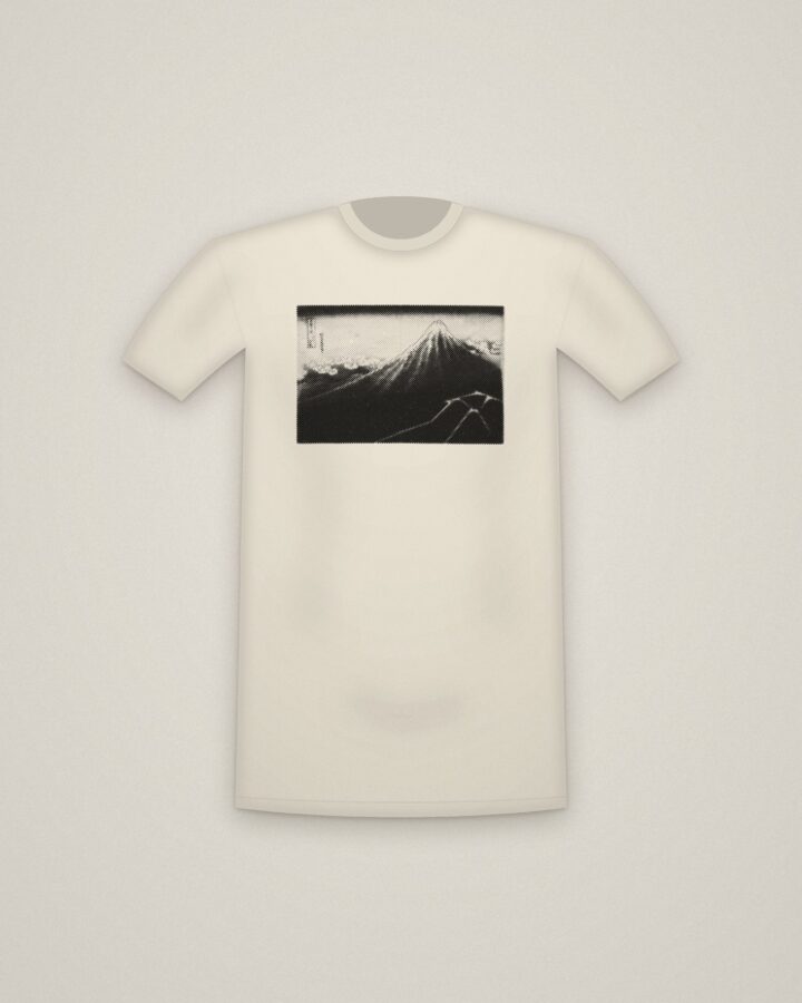 Black Fuji Tee in Natural, Rain Below the Mountain, from Thirty-six Views of Mt. Fuji printed in halftone