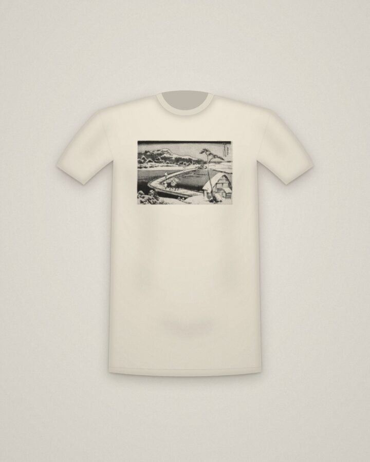 Boat Bridge Tee in Natural, An Ancient Picture of the Boat Bridge at Sano, from Remarkable Views of Bridges printed in halftone