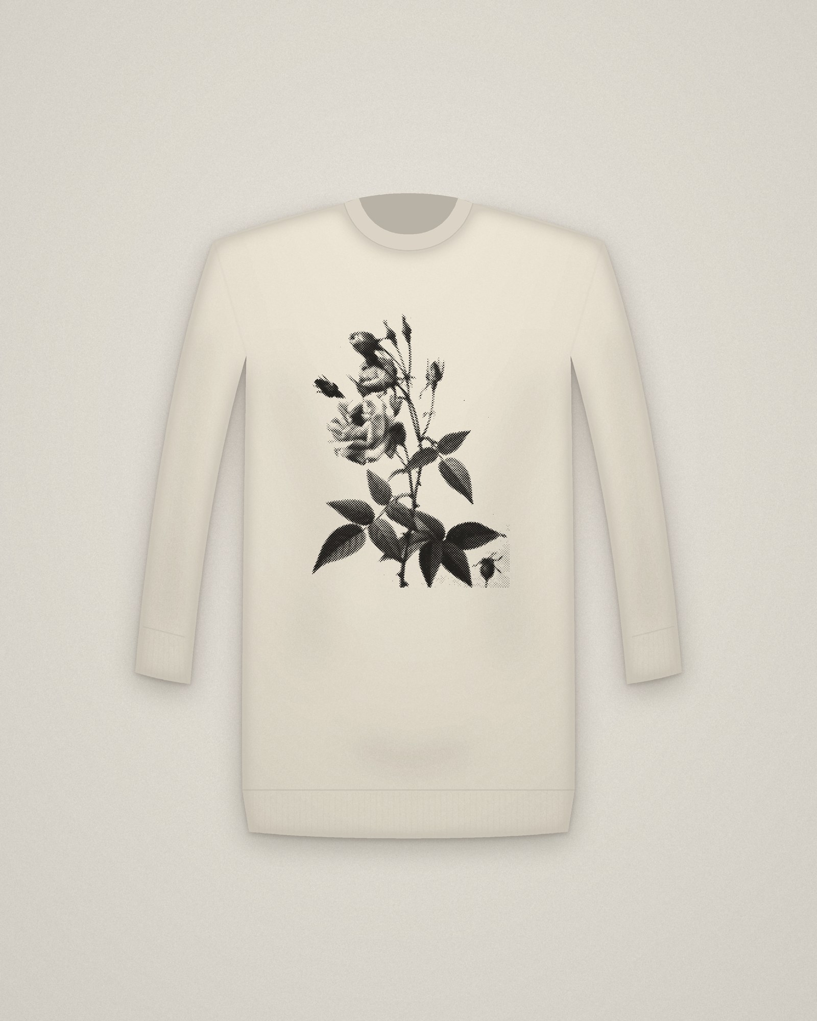 China Rose Crewneck in Natural, The Roses: China or Bengal Rose printed in halftone