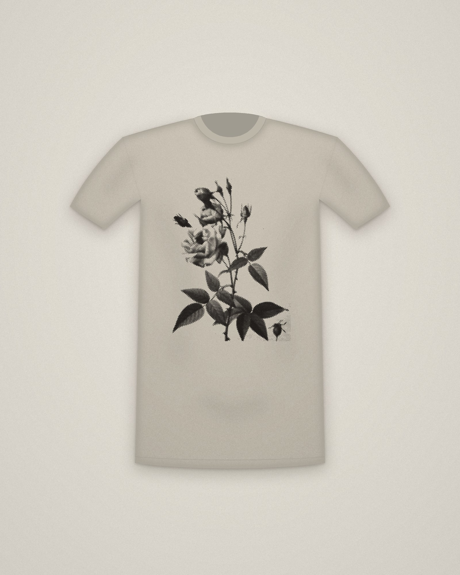 China Rose Tee in Stone, The Roses: China or Bengal Rose printed in halftone