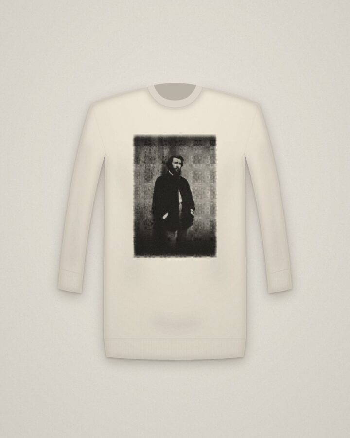 Cottinet Crewneck in Natural, Portrait of Edmond Cottinet printed in halftone