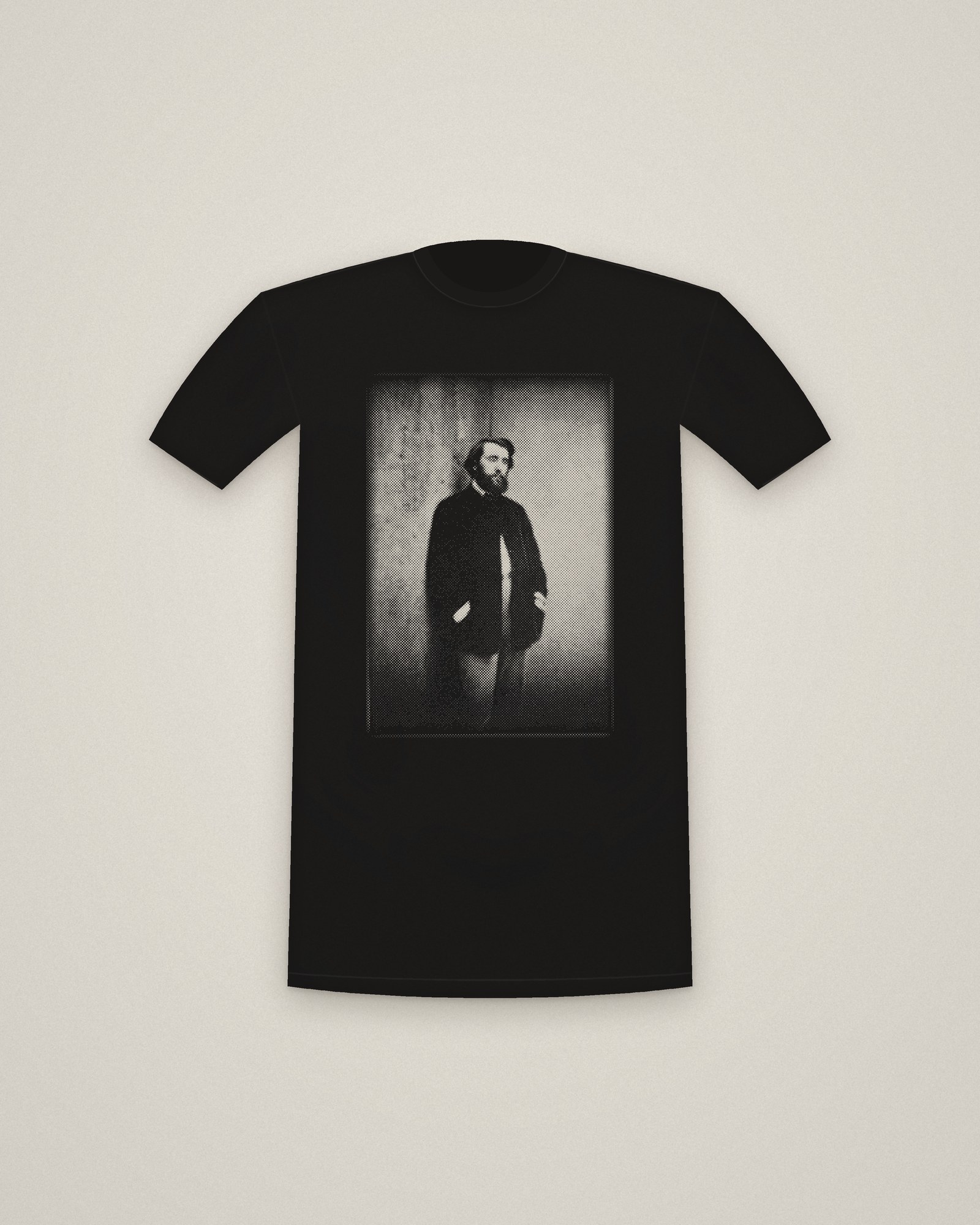 Cottinet Tee in Black, Portrait of Edmond Cottinet printed in halftone