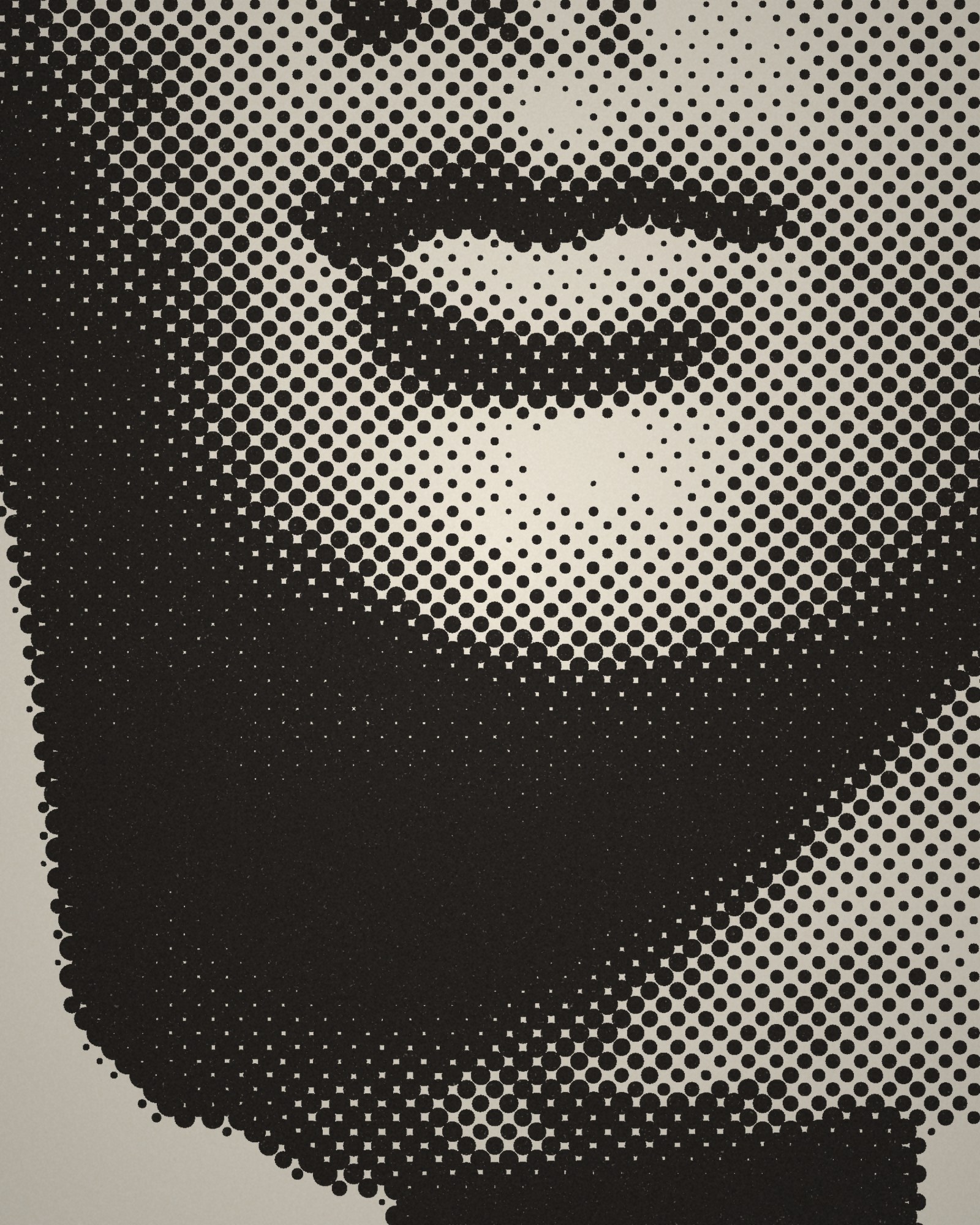 Close-up of the halftone dots of Idealized Head printed in cotton