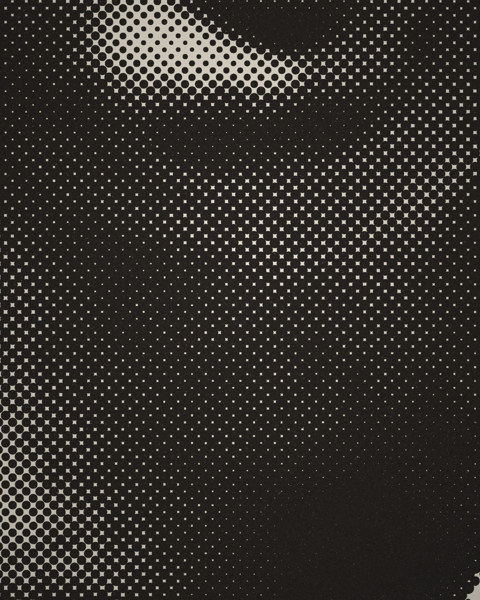 Close-up of the halftone dots of Votive Head of a King printed in cotton