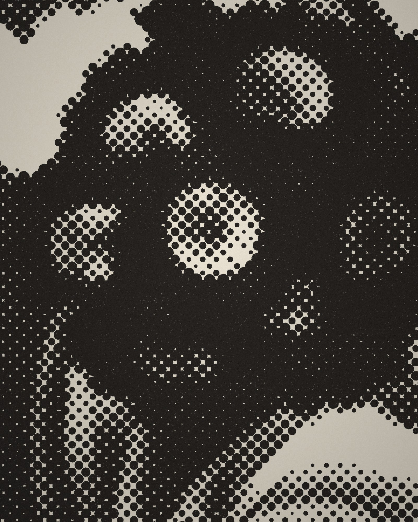 Close-up of the halftone dots of Primula auricula printed in cotton