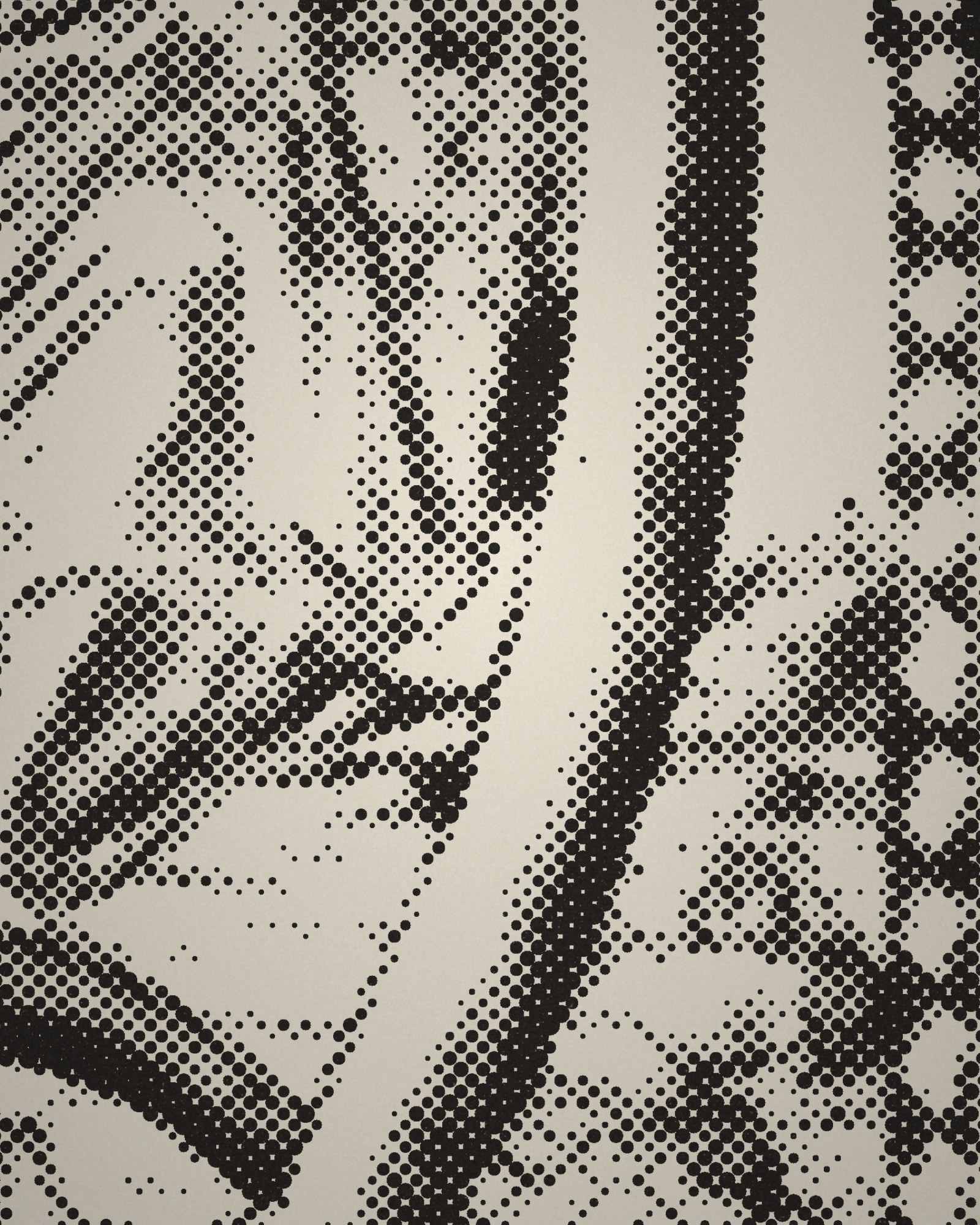 Close-up of the halftone dots of Jupiter, from the Tarocchi: Firmaments of the Universe printed in cotton