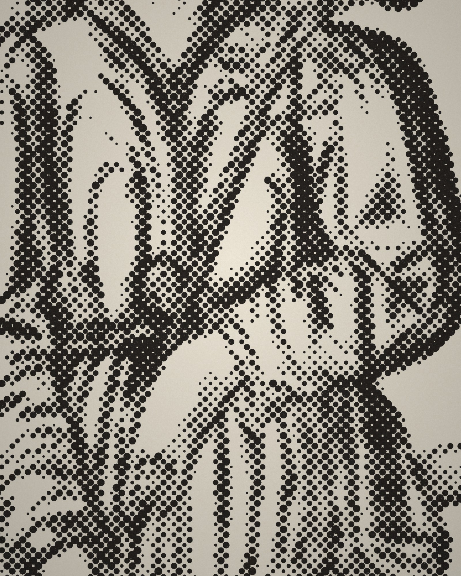 Close-up of the halftone dots of Apollo, from the Tarocchi: Apollo and the Muses printed in cotton