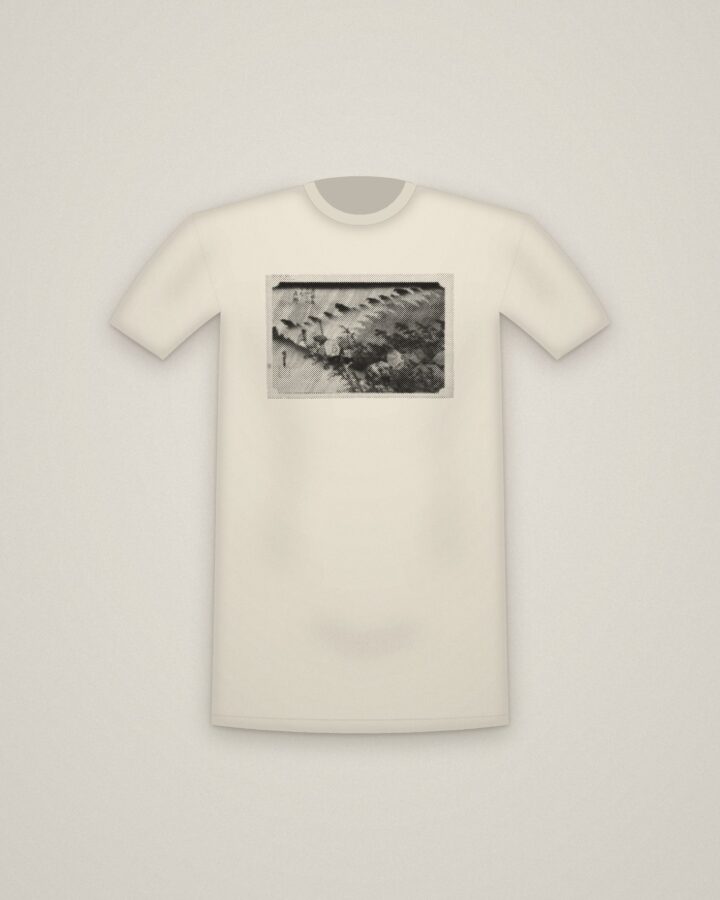 Driving Rain Tee in Natural, Driving Rain at Shōno, from Fifty-three Stations of the Tōkaidō printed in halftone