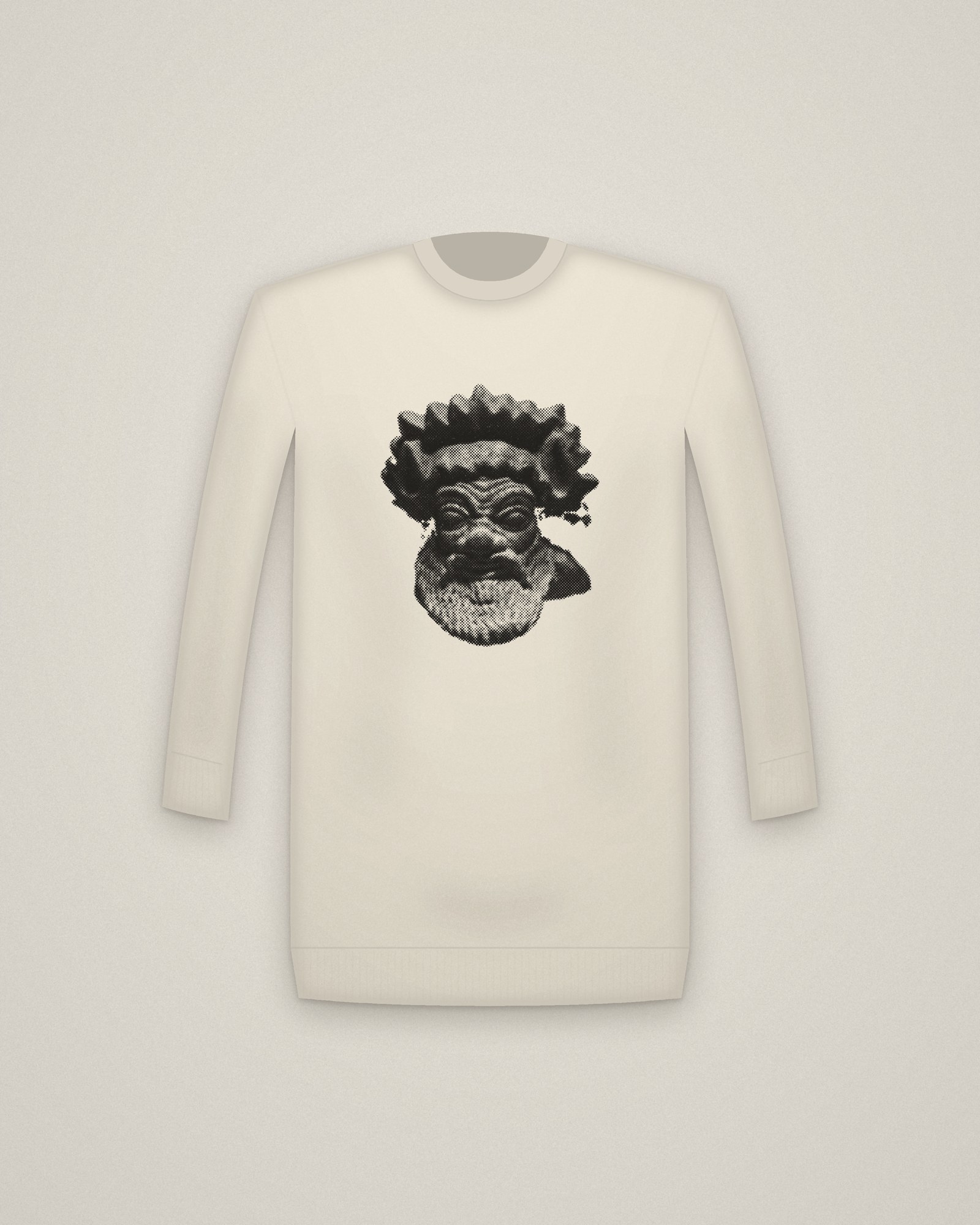 Etruscan Satyr Crewneck in Natural, Satyr Head printed in halftone