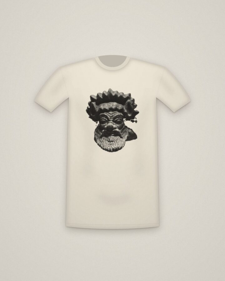 Etruscan Satyr Tee in Natural, Satyr Head printed in halftone