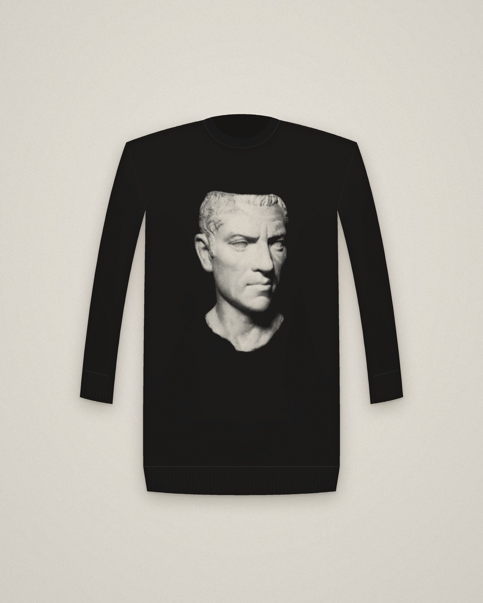 Gallus Crewneck in Black, Portrait Head of C. Cornelius Gallus (?) printed in halftone