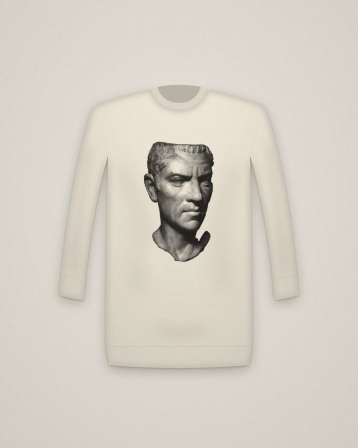 Gallus Crewneck in Natural, Portrait Head of C. Cornelius Gallus (?) printed in halftone