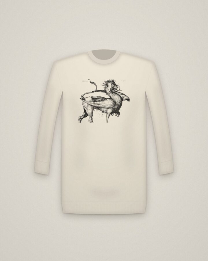 Griffin Crewneck in Natural, The Griffin printed in halftone