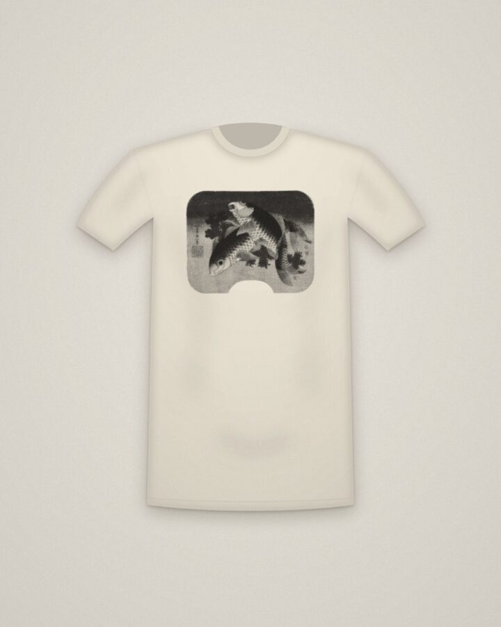 Hokusai Carp Tee in Natural, Carp Swimming by Water Weeds printed in halftone