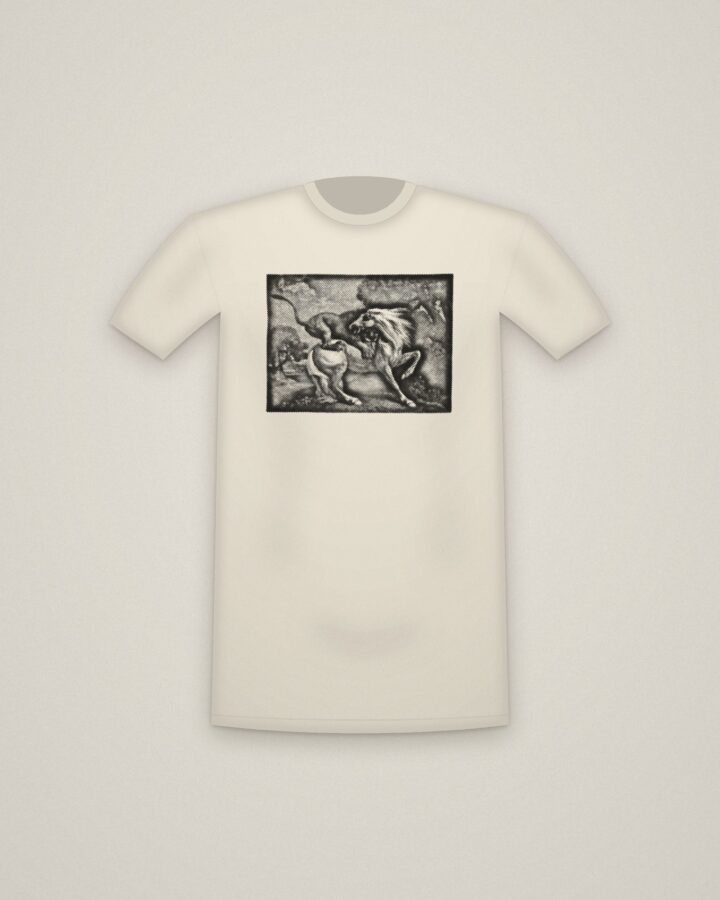Horse & Lion Tee in Natural, A Horse Attacked by a Lion printed in halftone