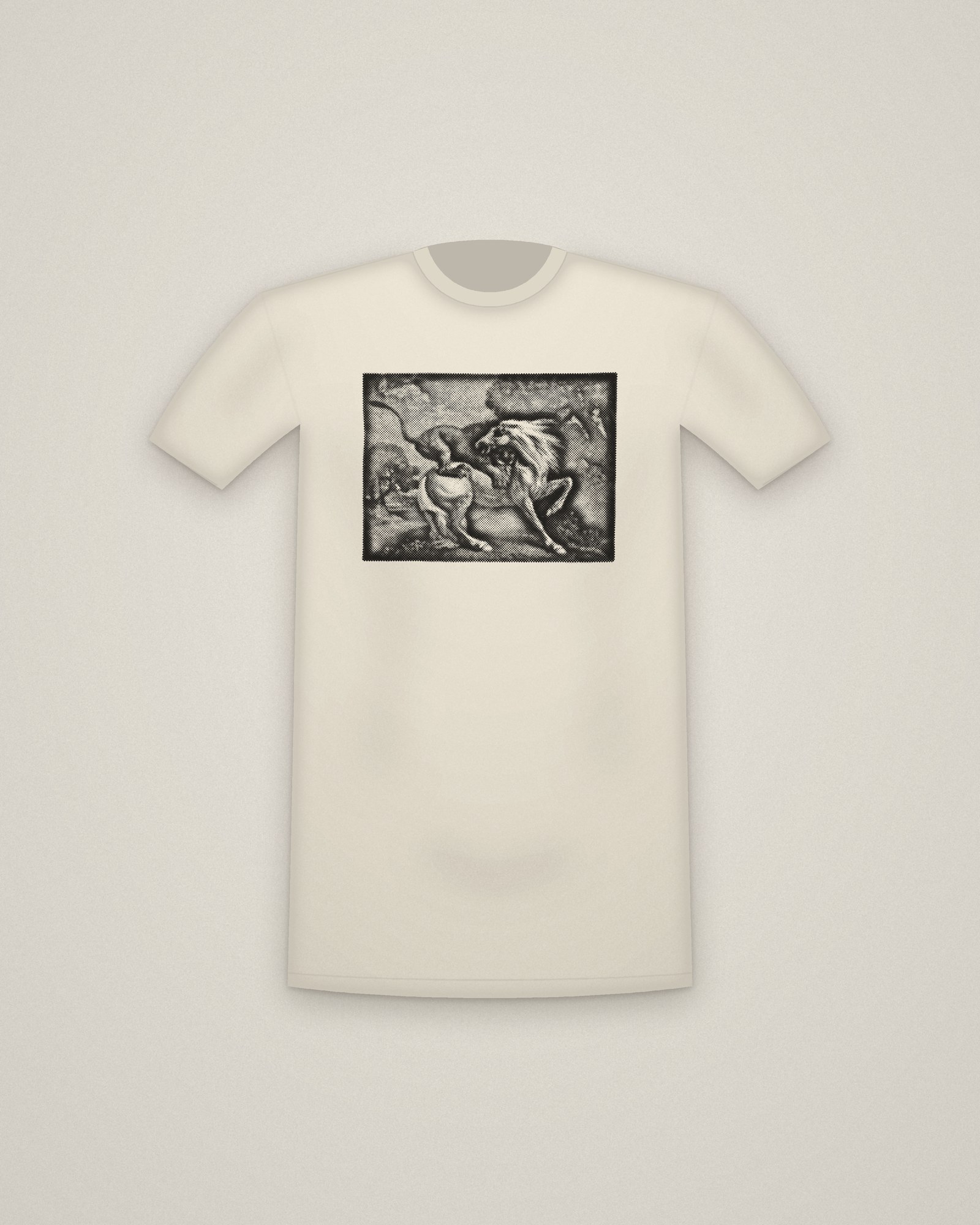 Horse & Lion Tee in Natural, A Horse Attacked by a Lion printed in halftone