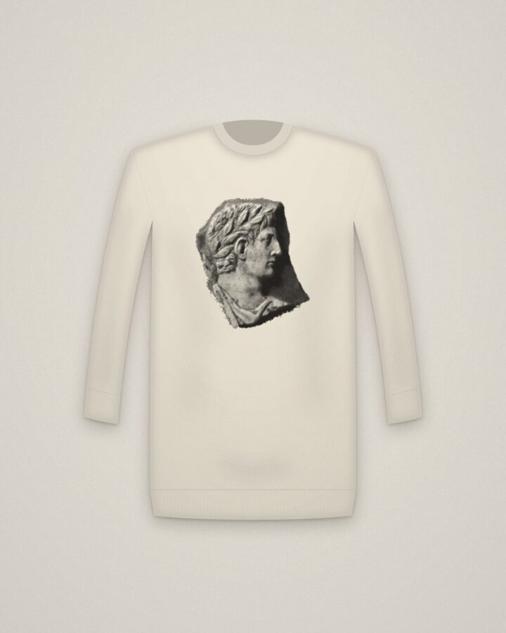 Imperial Cameo Crewneck in Natural, Cameo: Julio-Claudian Imperial Portrait printed in halftone