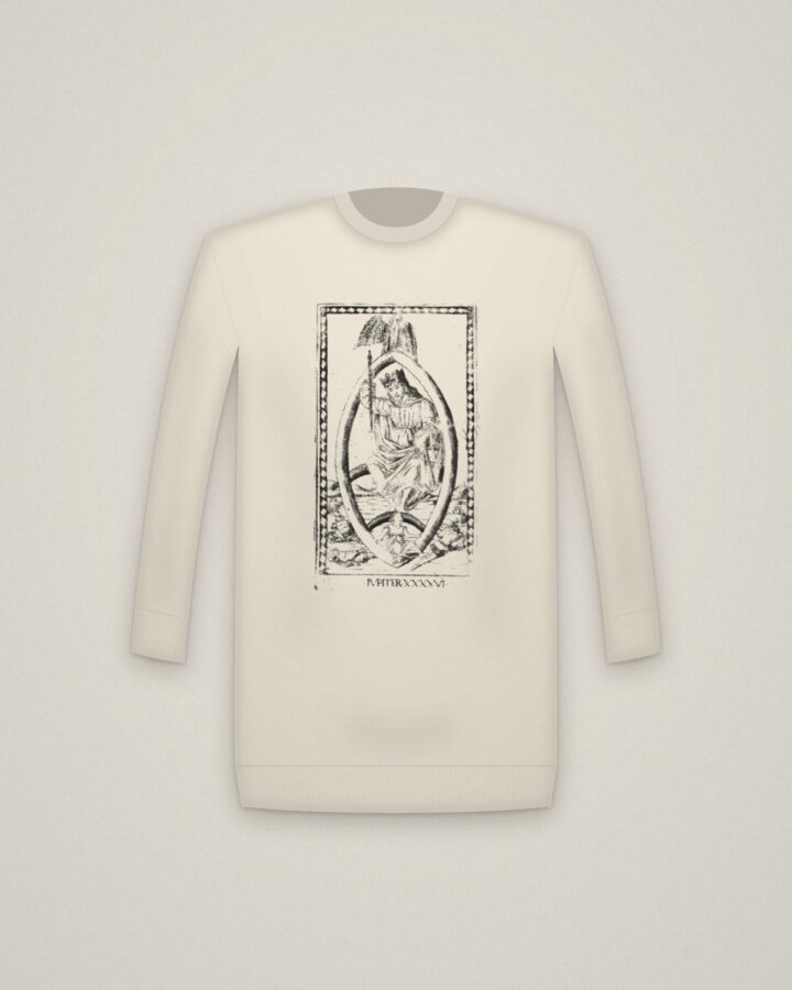 Jupiter Crewneck in Natural, Jupiter, from the Tarocchi: Firmaments of the Universe printed in halftone