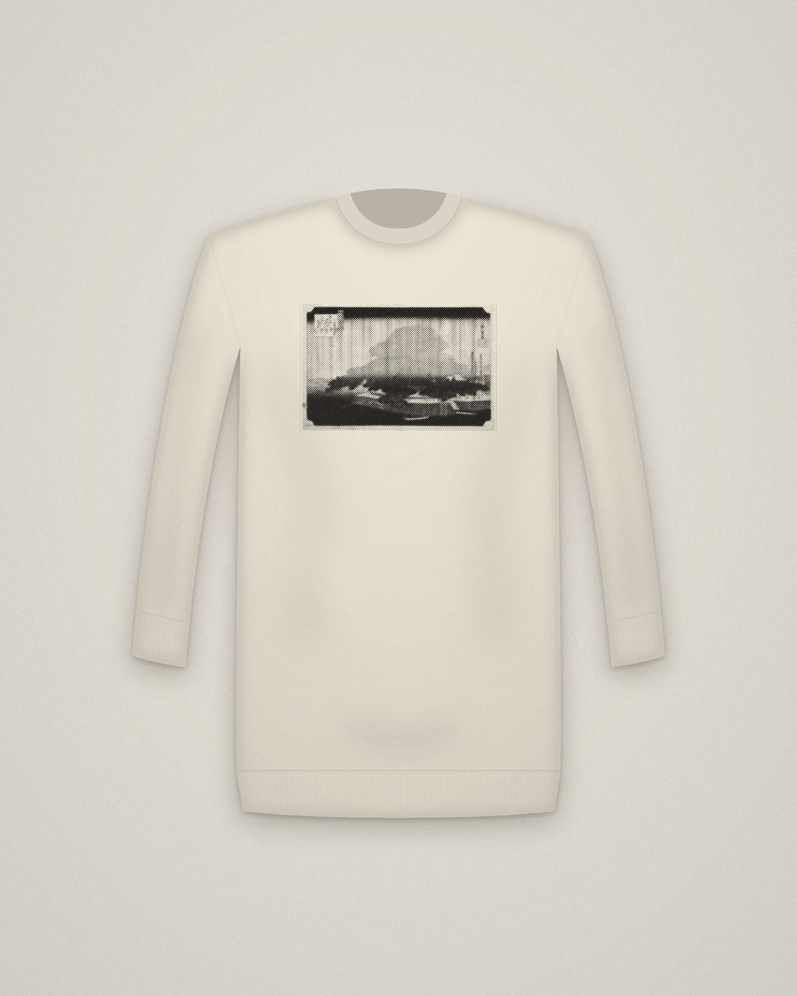 Karasaki Pine Crewneck in Natural, Night Rain at Karasaki, from Eight Views of Ōmi printed in halftone