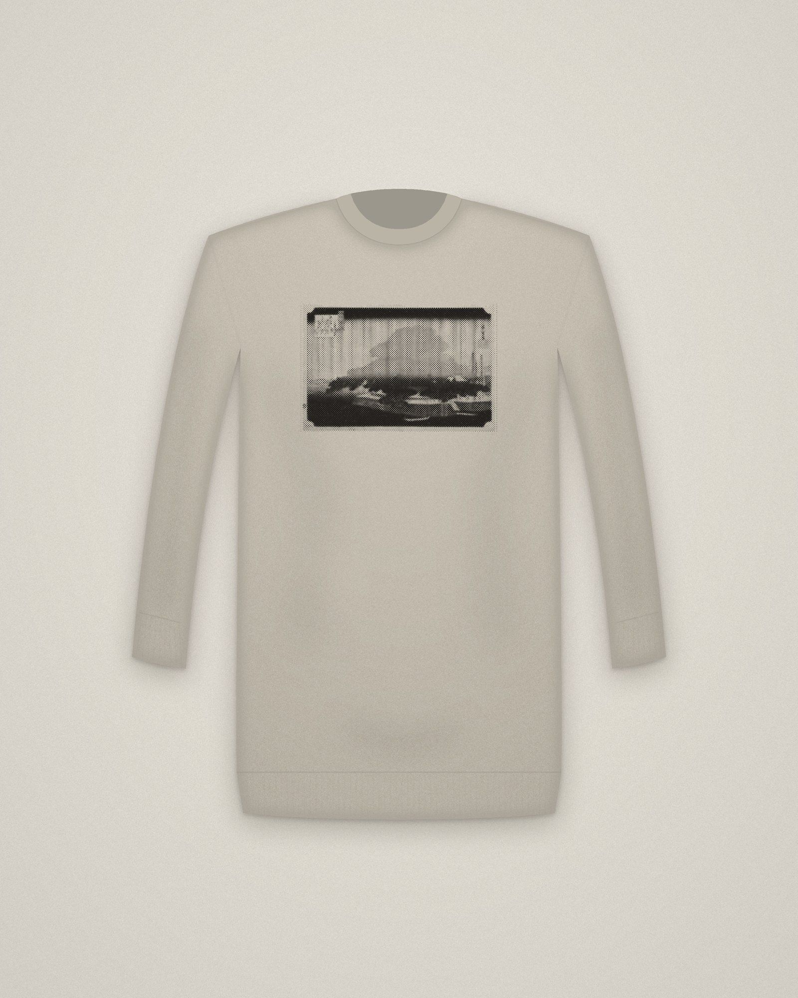 Karasaki Pine Crewneck in Stone, Night Rain at Karasaki, from Eight Views of Ōmi printed in halftone