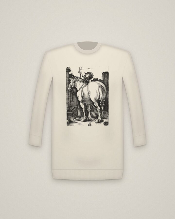 Large Horse Crewneck in Natural, The Large Horse printed in halftone