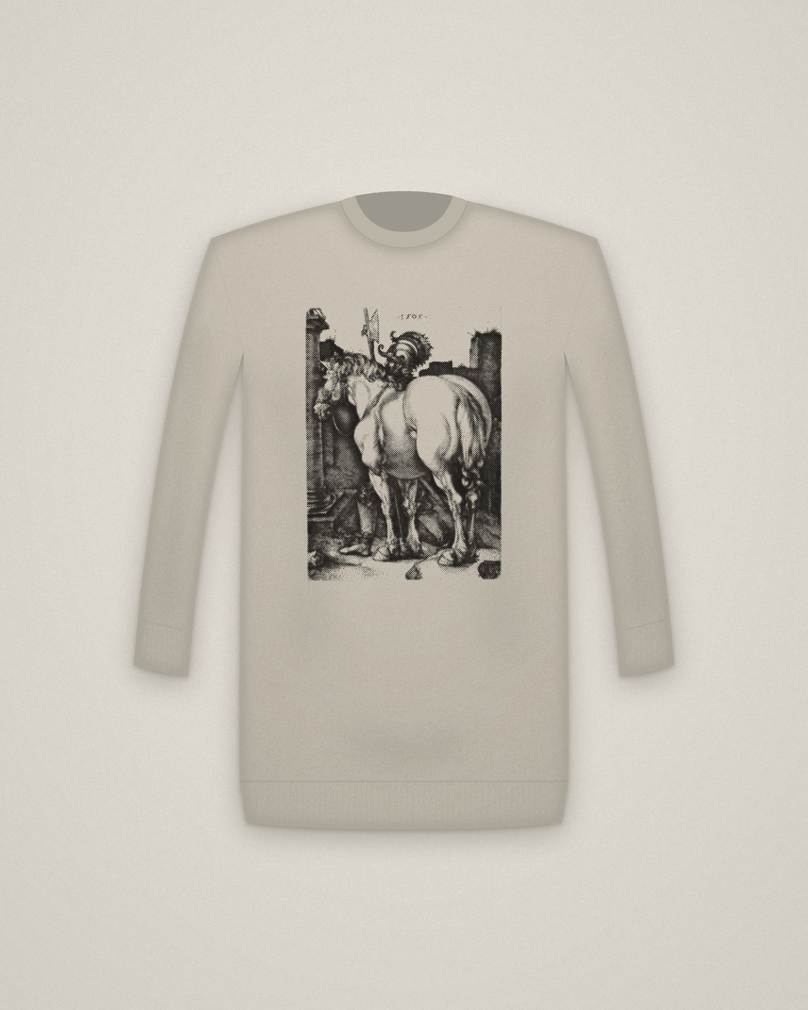 Large Horse Crewneck in Stone, The Large Horse printed in halftone