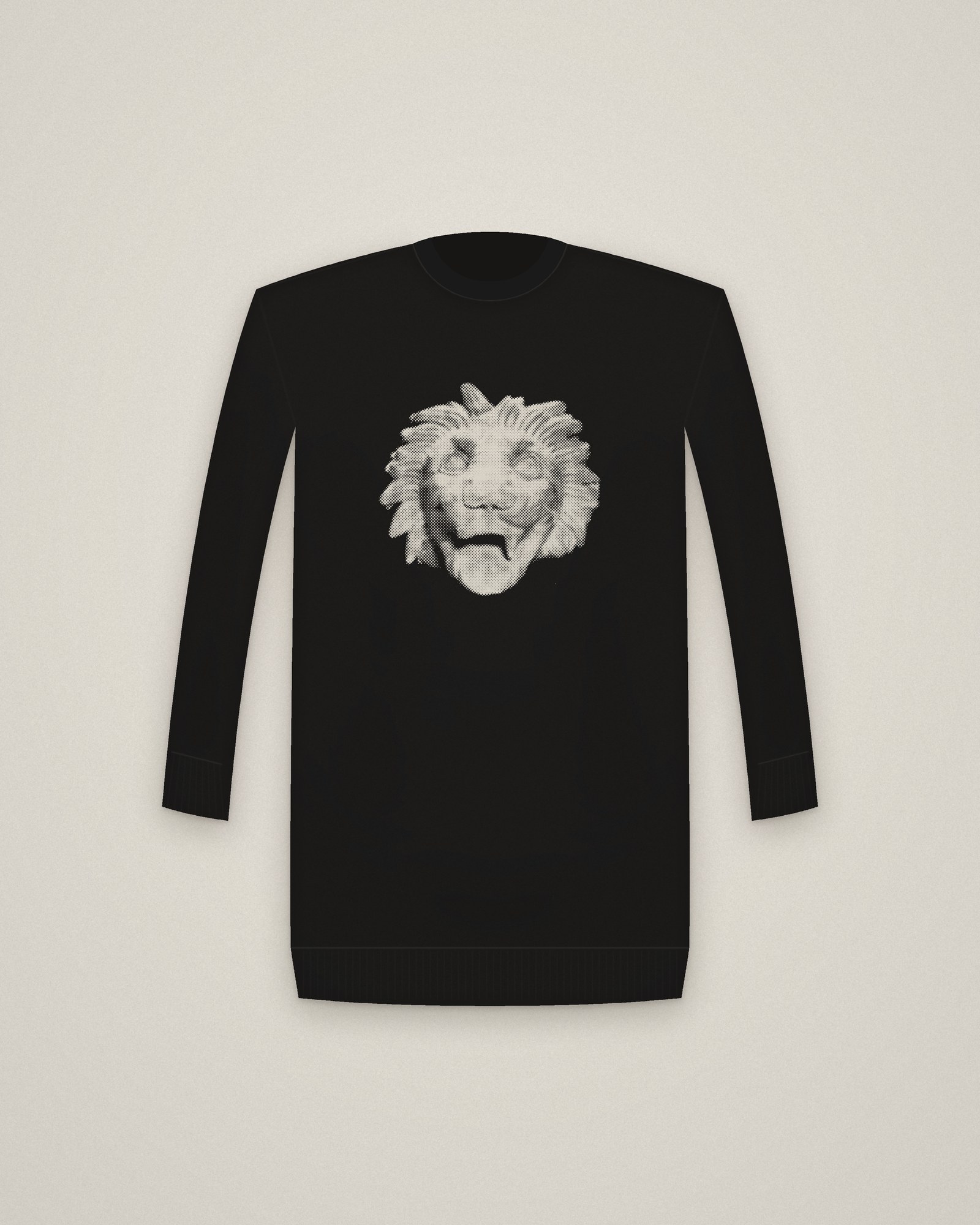 Lion's Head Crewneck in Black, Lion's Head printed in halftone