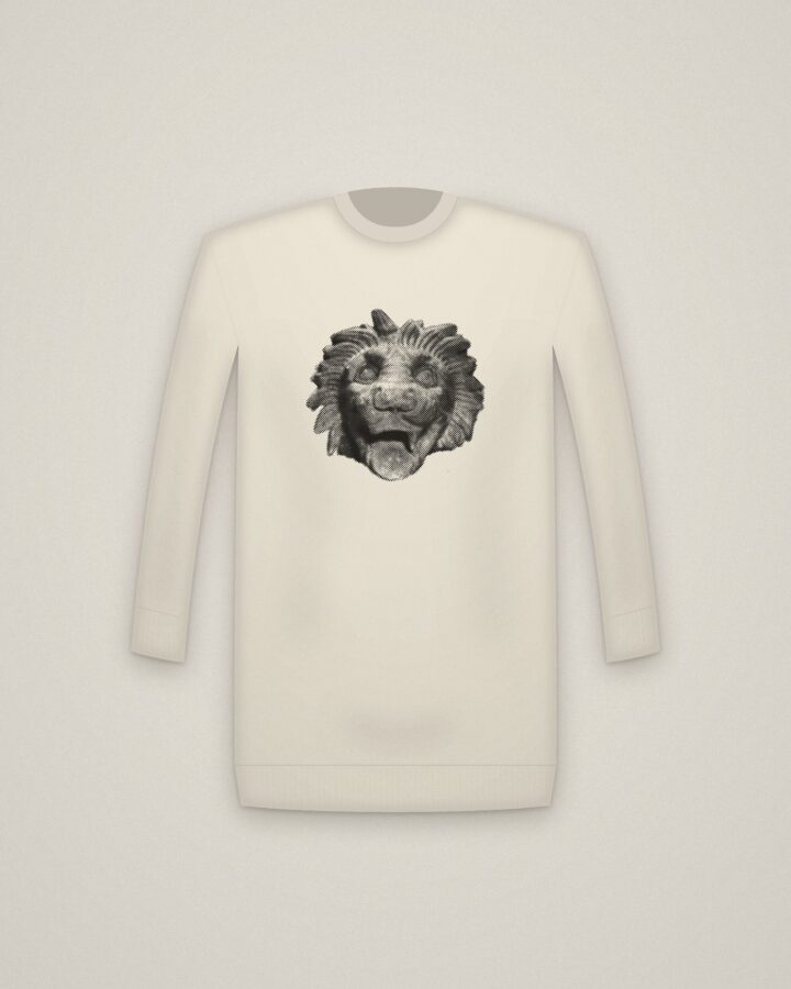 Lion's Head Crewneck in Natural, Lion's Head printed in halftone