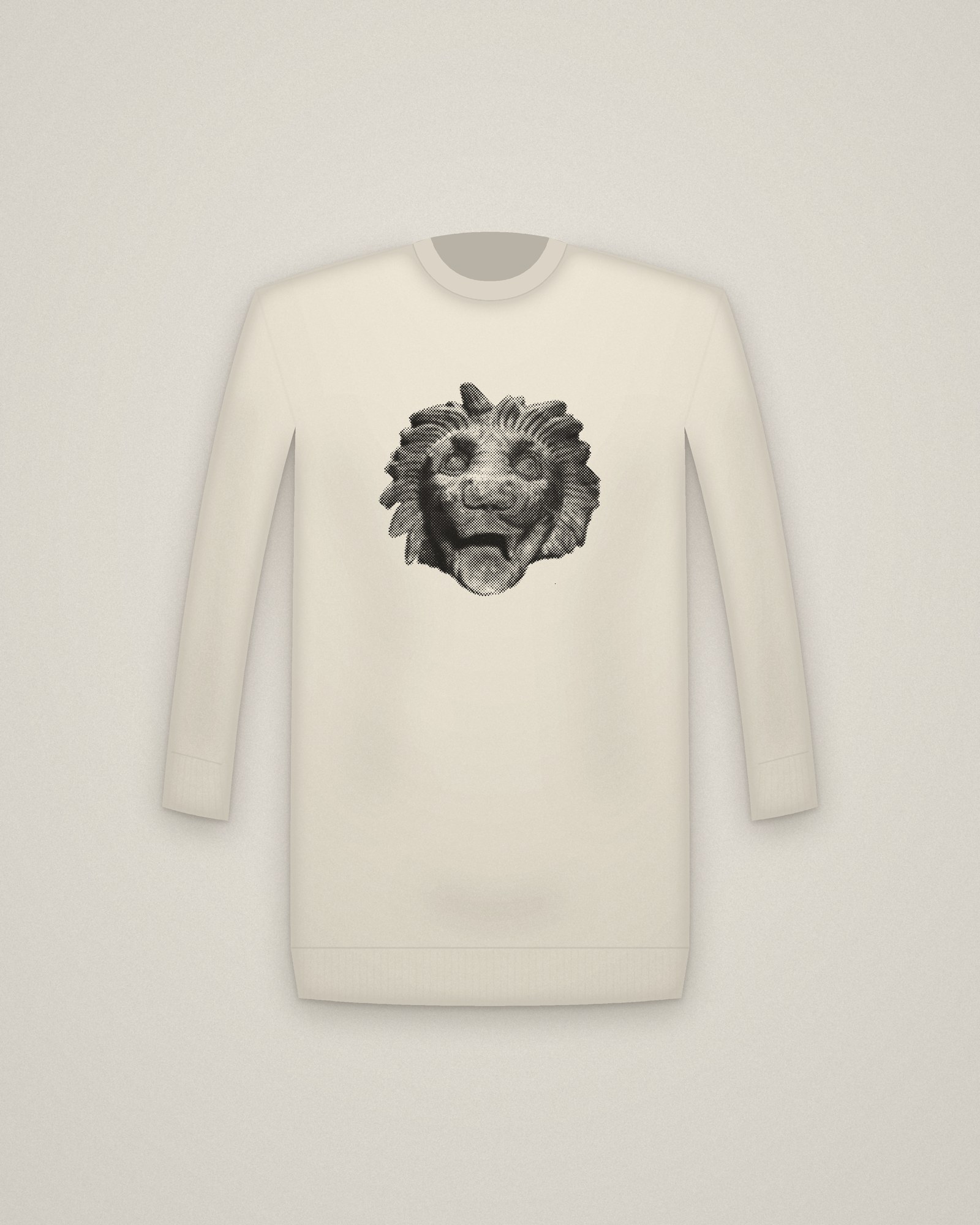 Lion's Head Crewneck in Natural, Lion's Head printed in halftone