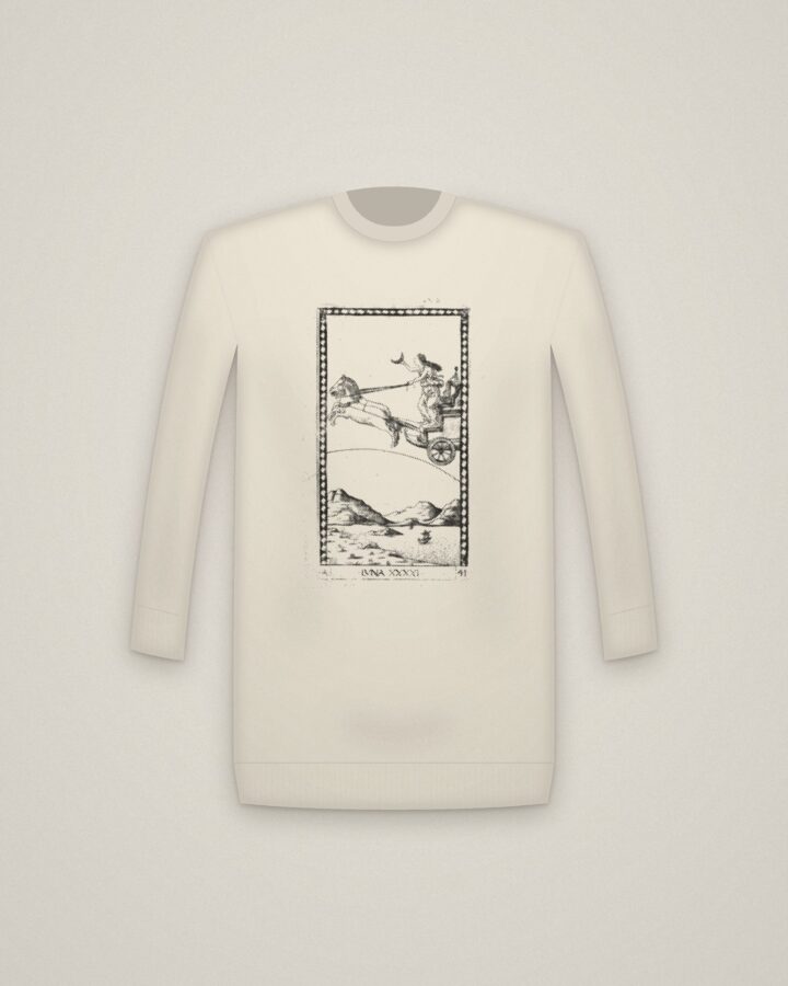 Luna Crewneck in Natural, Luna, from the Tarocchi, Series A: Firmaments of the Universe printed in halftone