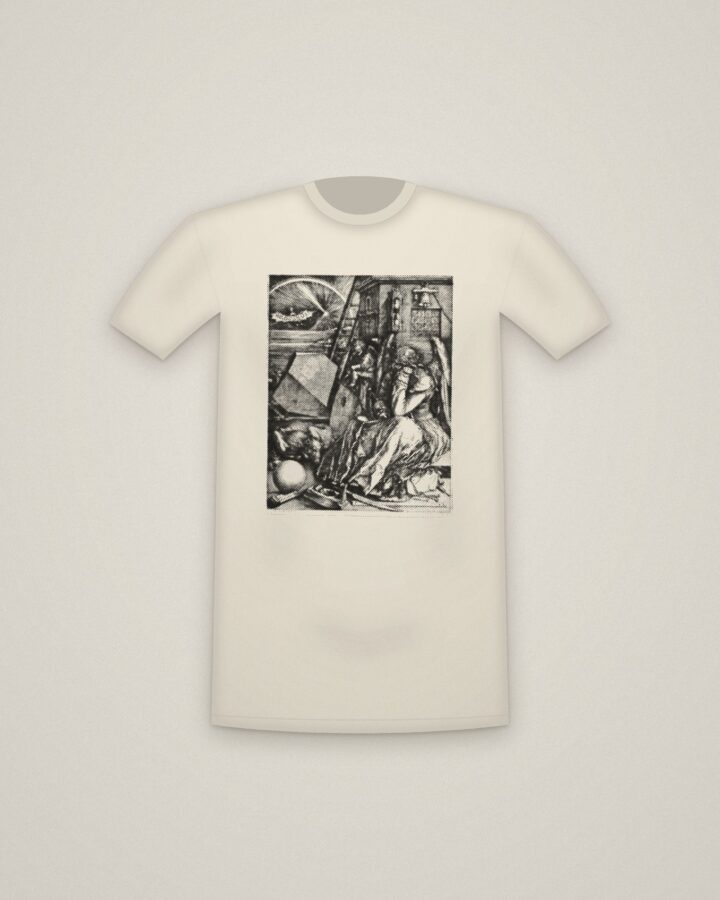 Melencolia Tee in Natural, Melencolia I printed in halftone
