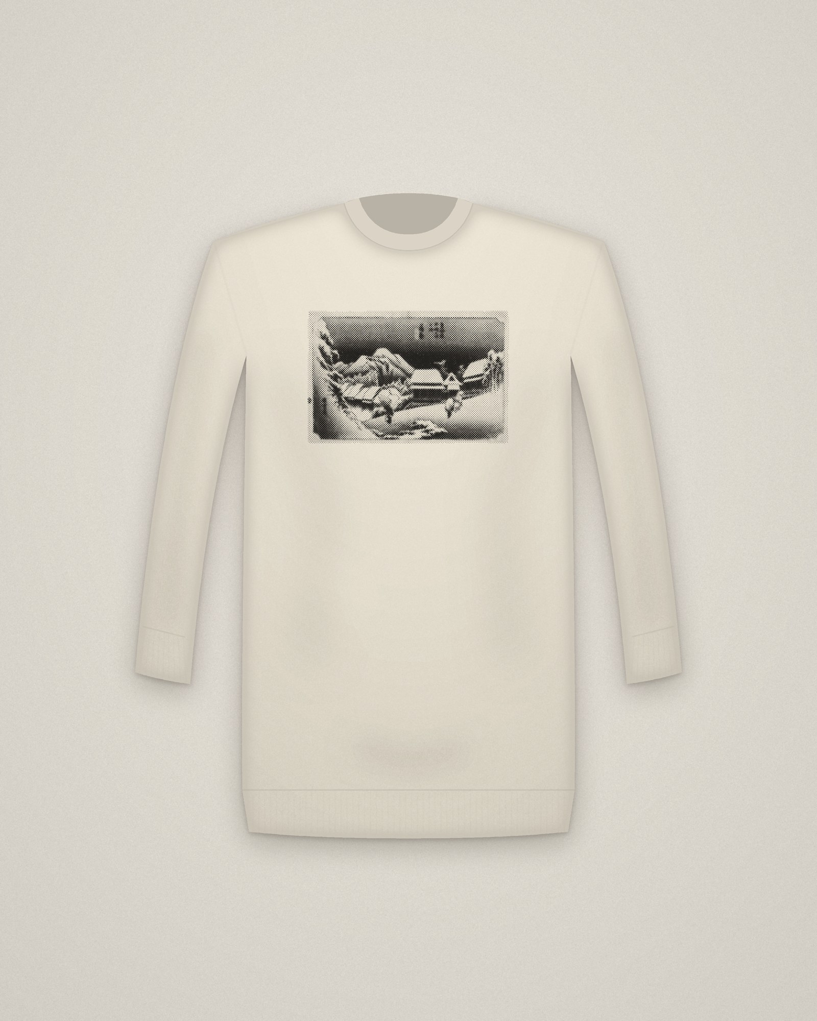 Night Snow Crewneck in Natural, Evening Snow at Kambara, from Fifty-three Stations of the Tōkaidō printed in halftone