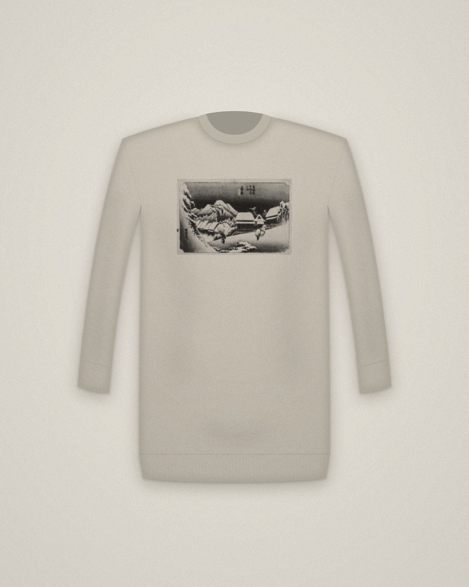 Night Snow Crewneck in Stone, Evening Snow at Kambara, from Fifty-three Stations of the Tōkaidō printed in halftone