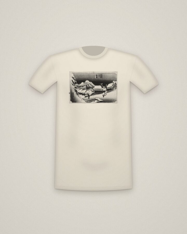 Night Snow Tee in Natural, Evening Snow at Kambara, from Fifty-three Stations of the Tōkaidō printed in halftone