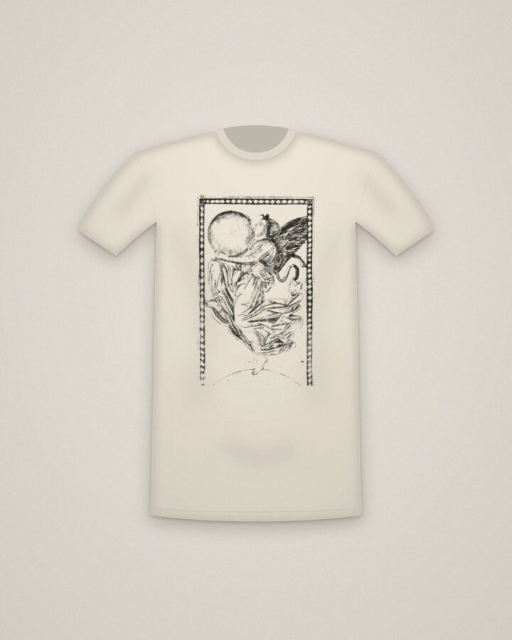 Ninth Sphere Tee in Natural, The Angel of the Ninth Sphere, from the Tarocchi: Firmaments of the Universe printed in halftone
