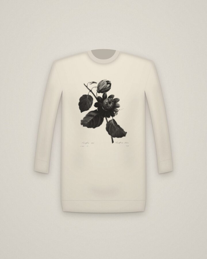 Passion Flower Crewneck in Natural, Passiflore ailée, from Choix des plus belles fleurs printed in halftone